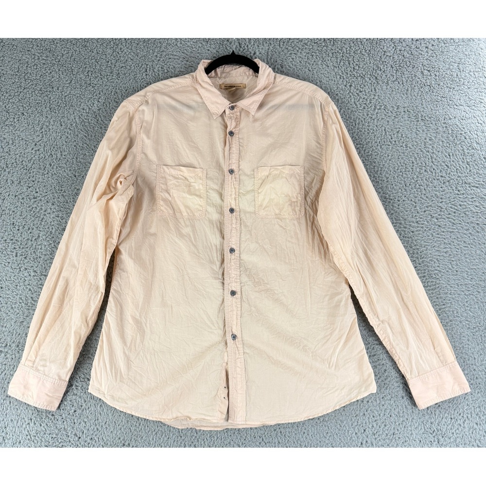 John Varvatos USA Button Up Shirt Mens XL Peach Tan Long Sleeve Cotton Designer